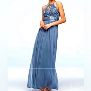 Size 24W Blue Grey Sequin Keyhole Prom Homecoming Pageant Formal Gown Dress NWT